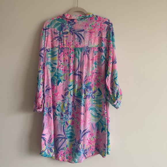 Lilly Pulitzer | Pink and Purple Natalie Floral Swim Cover-Up Shirt Dress ~ XL - Picture 9 of 9